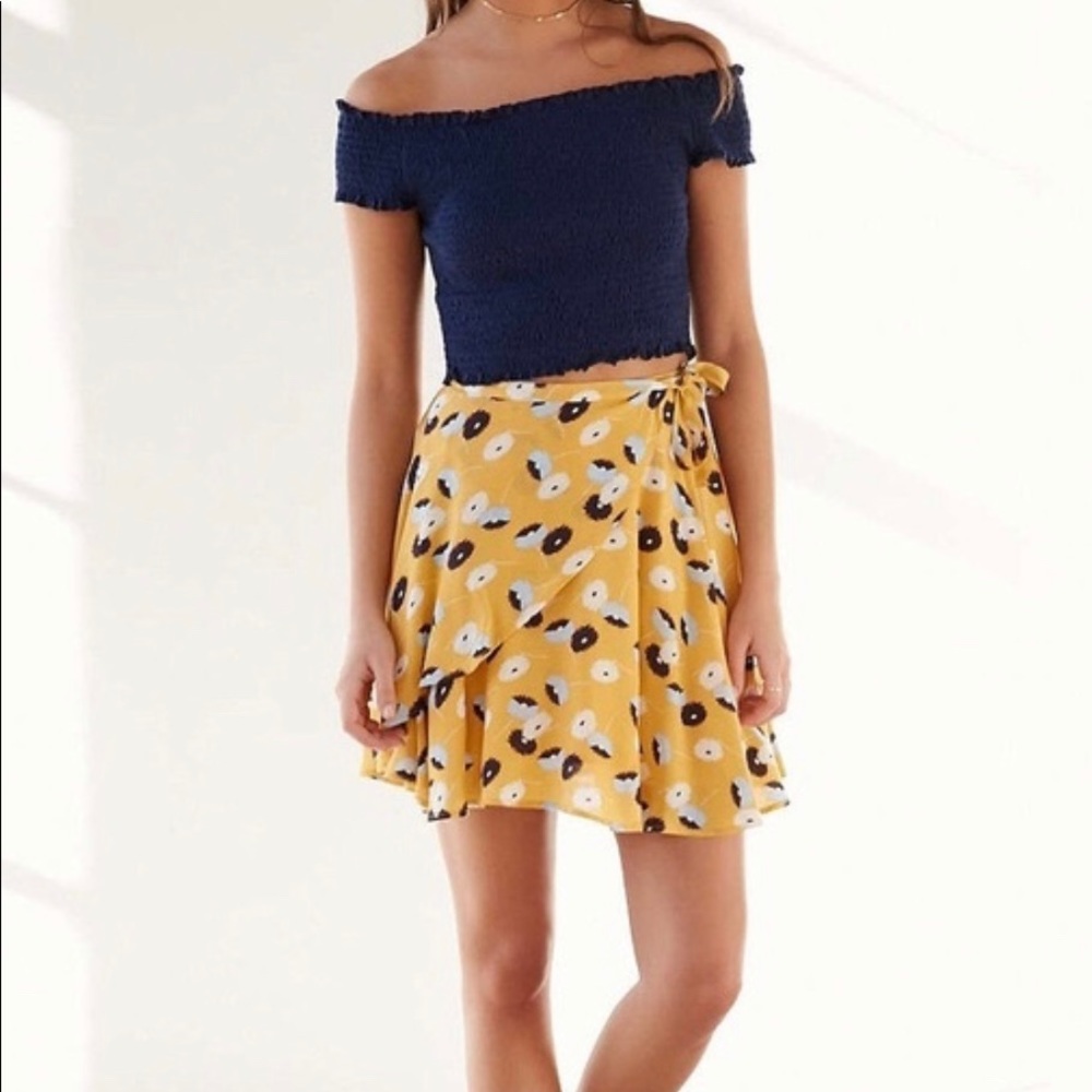 Urban Outfitters Yellow Floral Wrap Skirt